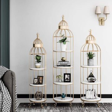 Modern Bird Cage Shaped Plant Flower Stand Bathroom Storage Tower Gold Bookcase-Bookcases & Bookshelves,Furniture,Office Furniture